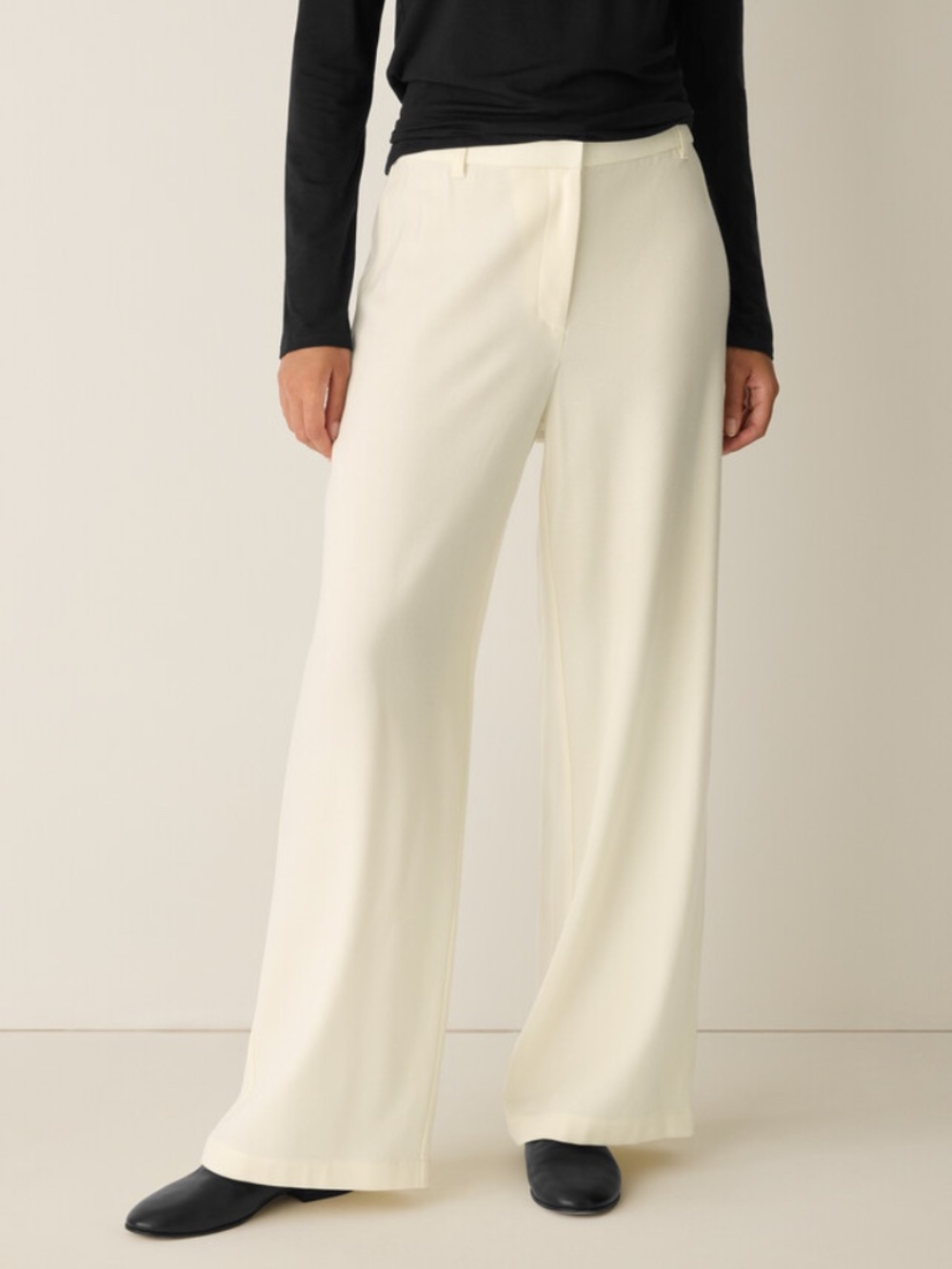 Eileen Fisher Stretch Wool Crepe Wide-Leg Trousers Easy Fit Sz L NEW